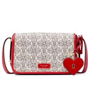 New Kate Spade Liv Spade Flower Coated Canvas Small Flap Crossbody Cherry Rose